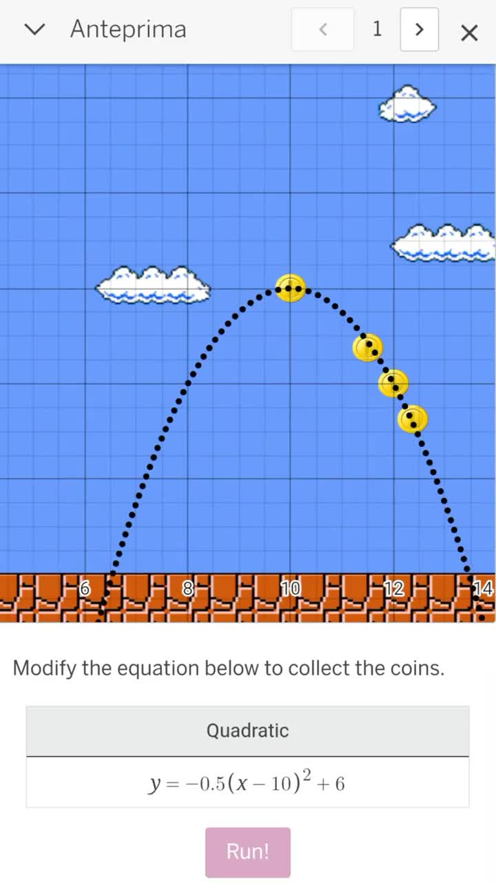 Mario grabs coins of first level in Mario Quadratics