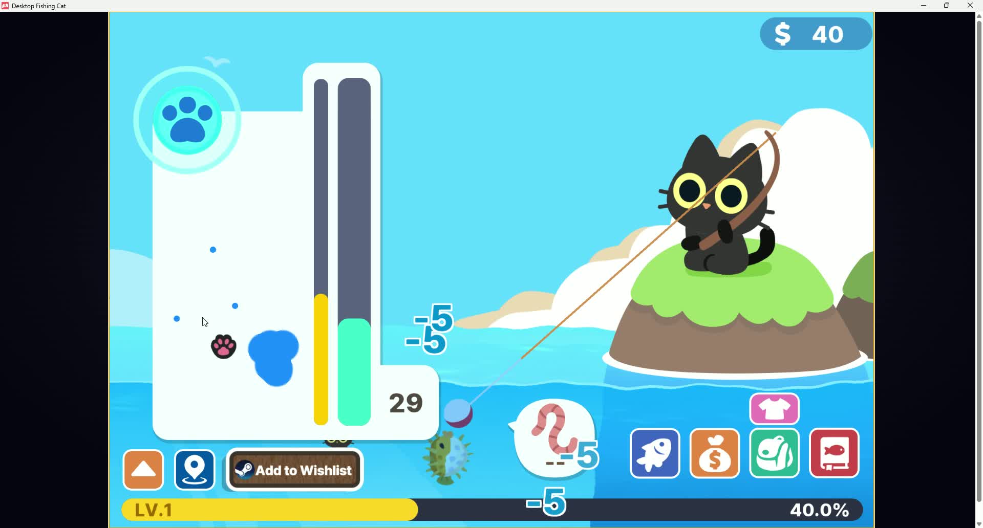 Desktop fishing cat - Pesca en la playa con sonidos de olas y ritmo