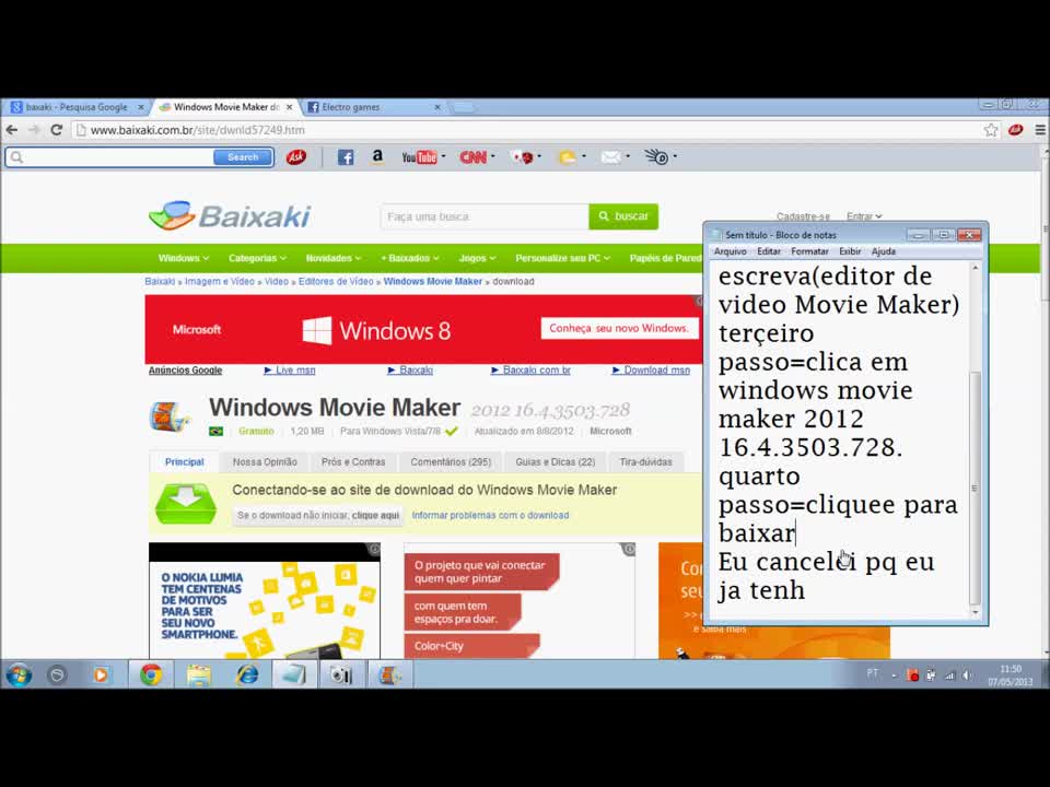 Video Aula de como baixar o  editor movie maker
