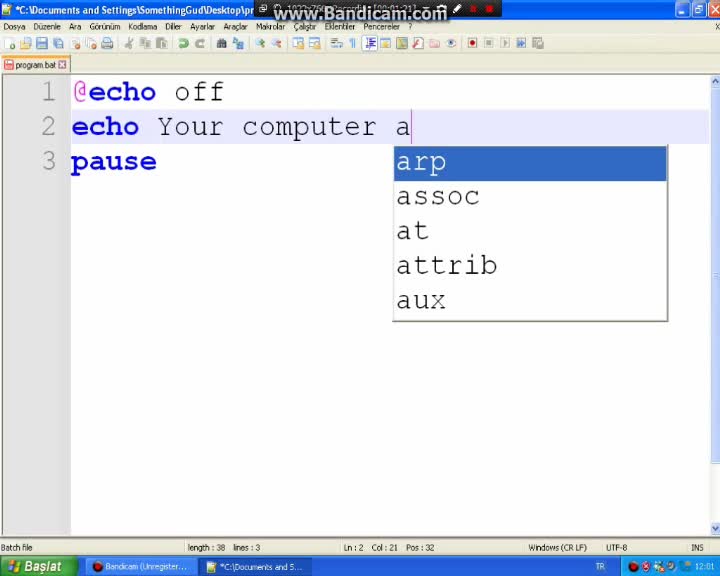 How to create basic Batch file for Windows XP
