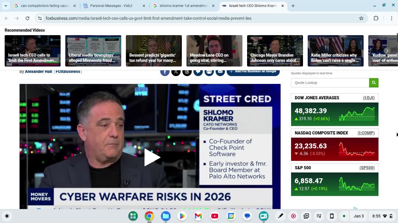 Billionaire Shlomo Kramaer Urge 1st Amendament Should Be Limited