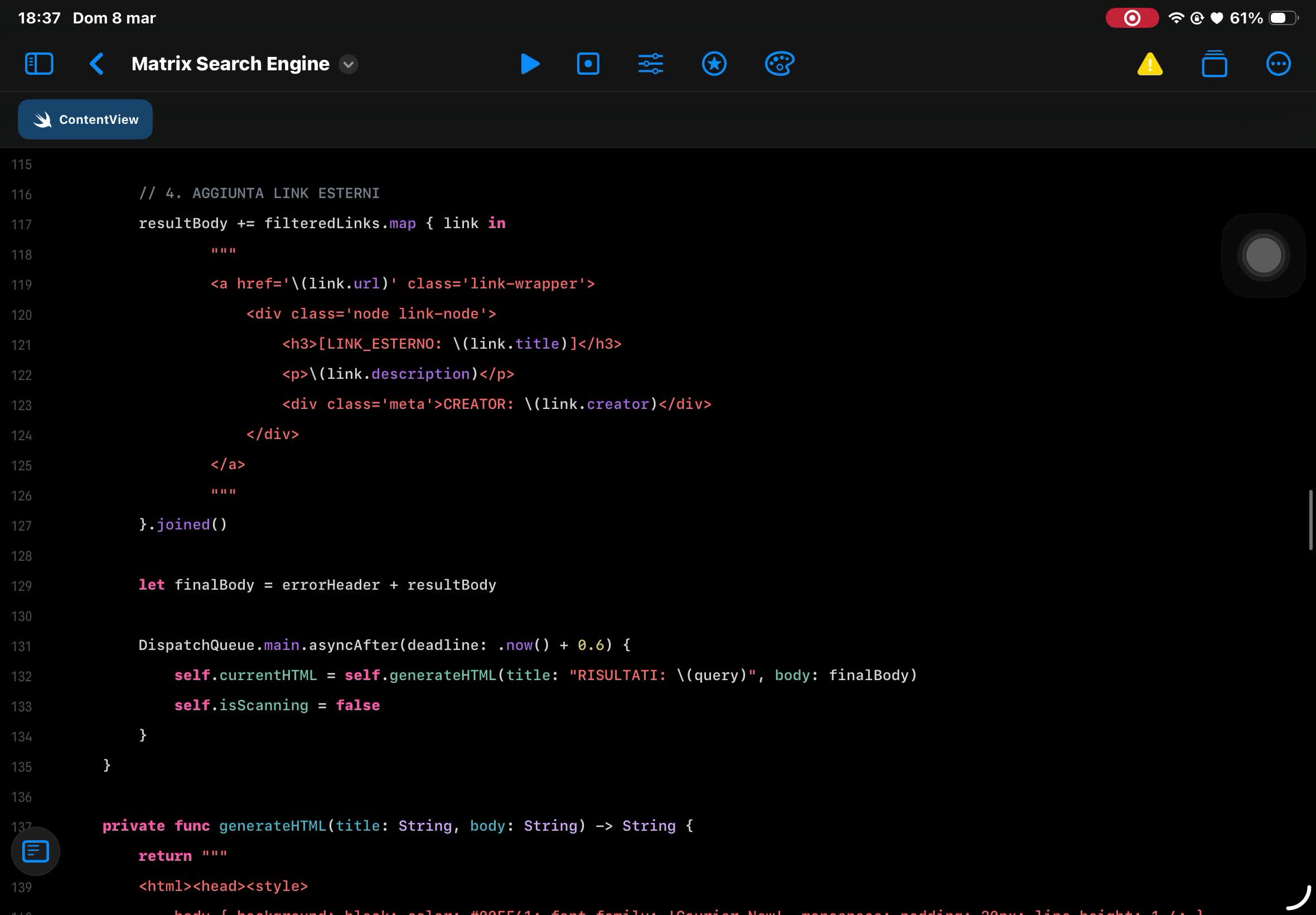 My beta search Matrix provider