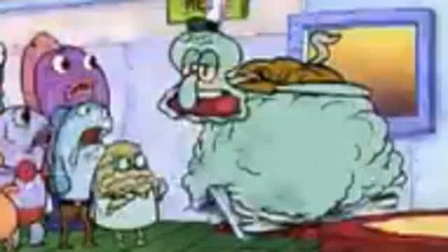 sqiadbib eats many fatty patties and gets caught by mr. kebs