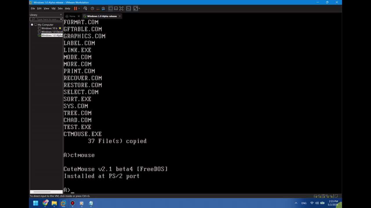 How to install Windows 1.0 Alpha release in VMware How to install Windows 1.0 Alpha release in VMware