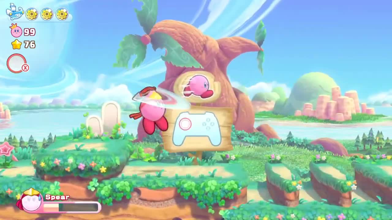 Beating the first level without jumping in Kirby Return to Dreamland Deluxe