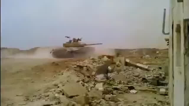 RPG round misses a retreating T-72 by a couple inches