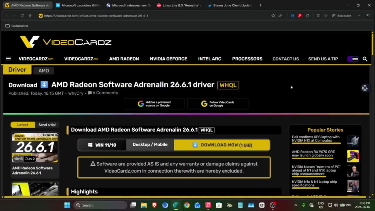 AMD Radeon Software Adrenalin 26.6.1 driver