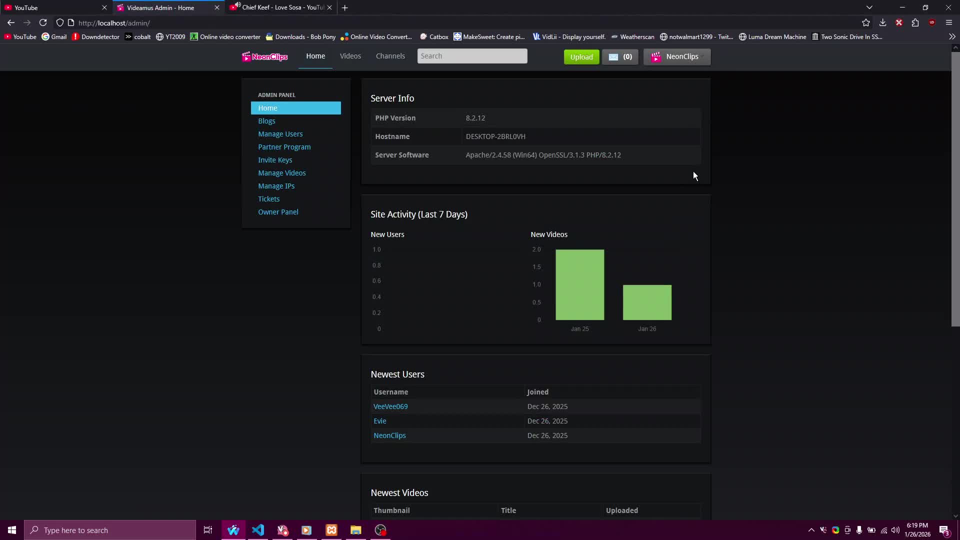 NeonClips Admin Panel Showcase
