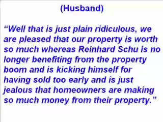 A HUSBAND AND WIFE COUPLE WHO ARE DELIGHTED AT THE RISE IN THE VALUE OF THEIR HOUSE